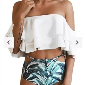 White over the shoulder bikini top